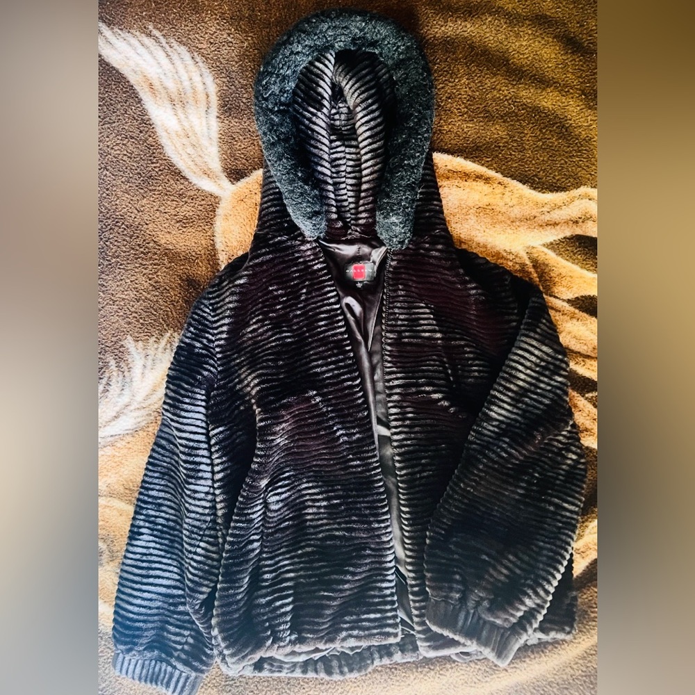 Warm, Furry, Soft, Hooded, Black Gallery, Large Coat